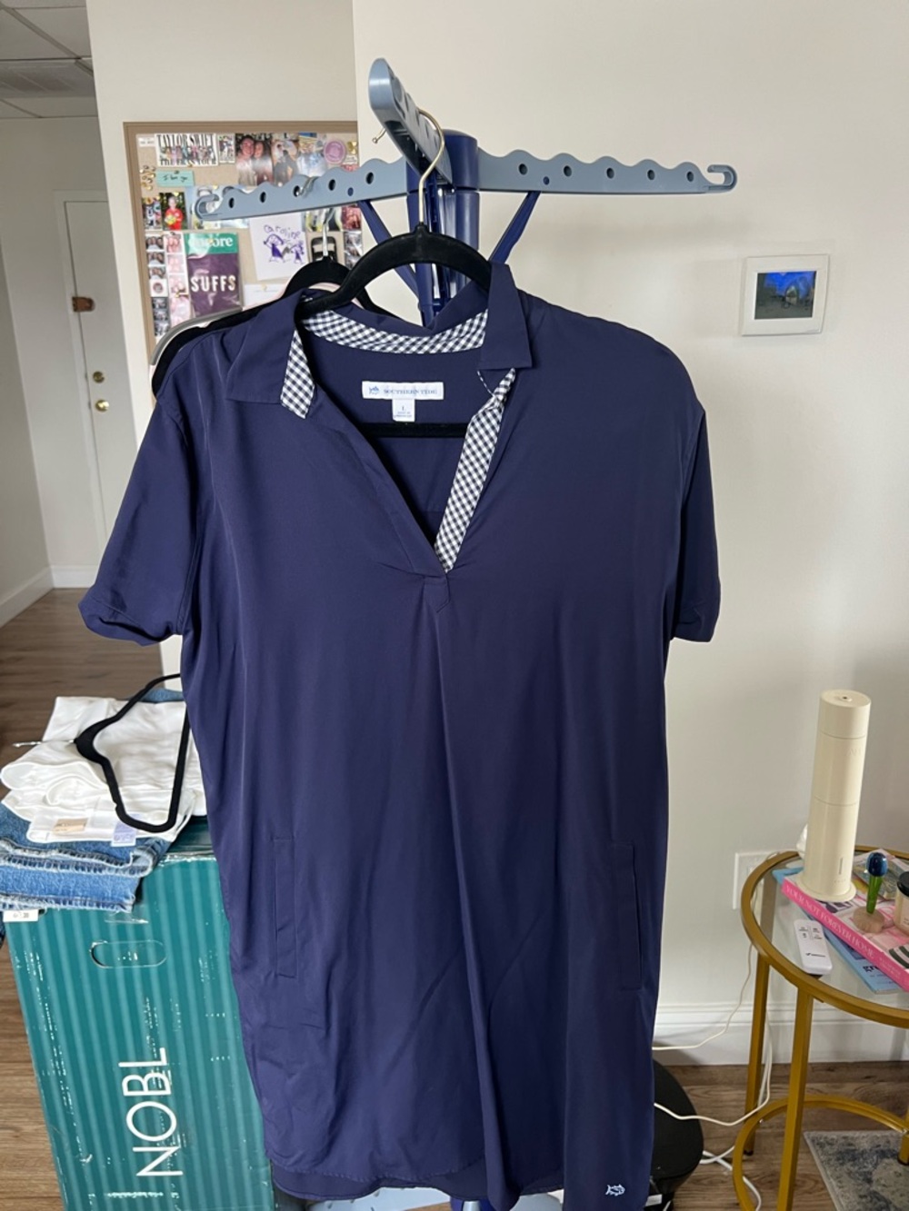 Southern Tide Navy Polo Dress with Gingham Trim
